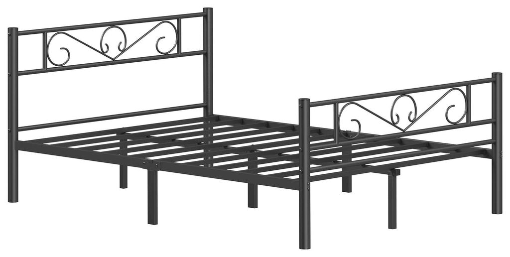 Metallbett 140x200 cm - Doppelbettgestell - Stabiler Stahlrahmen - Stauraum unter dem Bett - Klassisches Design - Einfache Montage - Schwarz