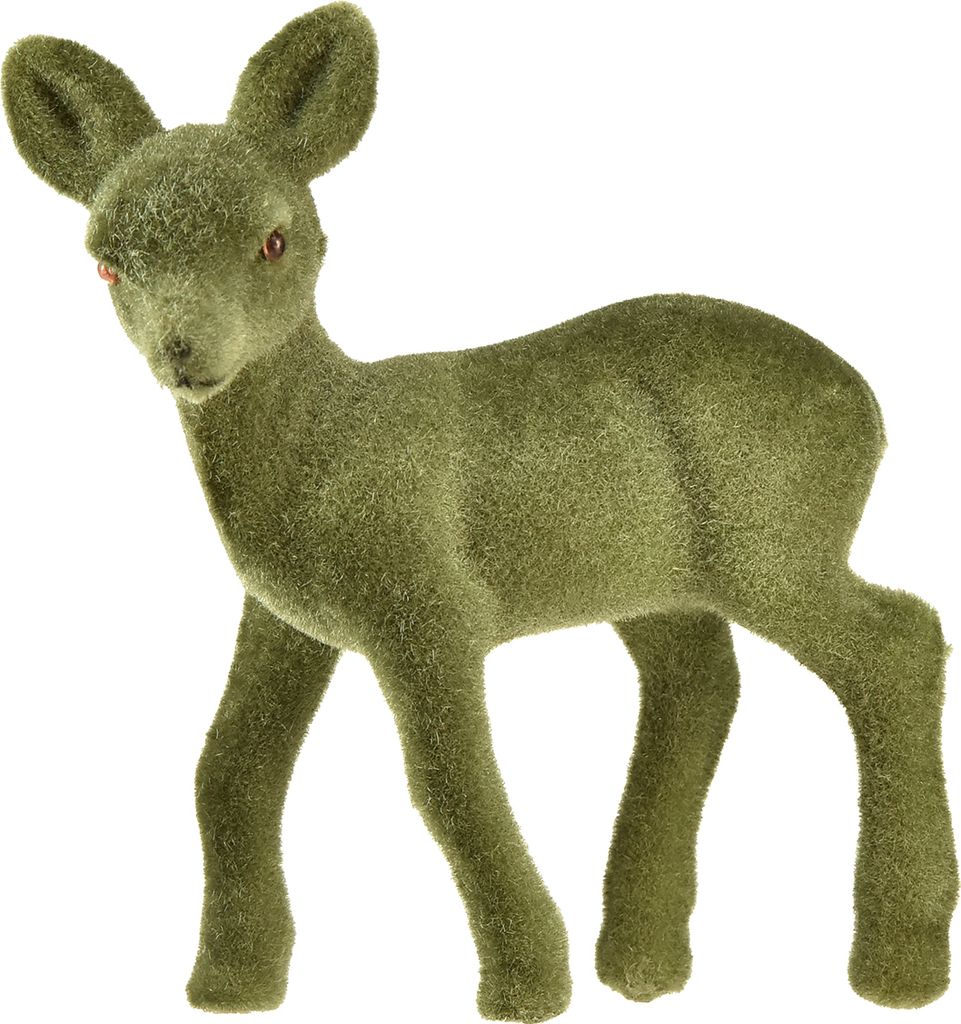 Dekofigur Reh Kitz beflockt grün - Weihnachtsdeko Set 6 Stück 10,5cm