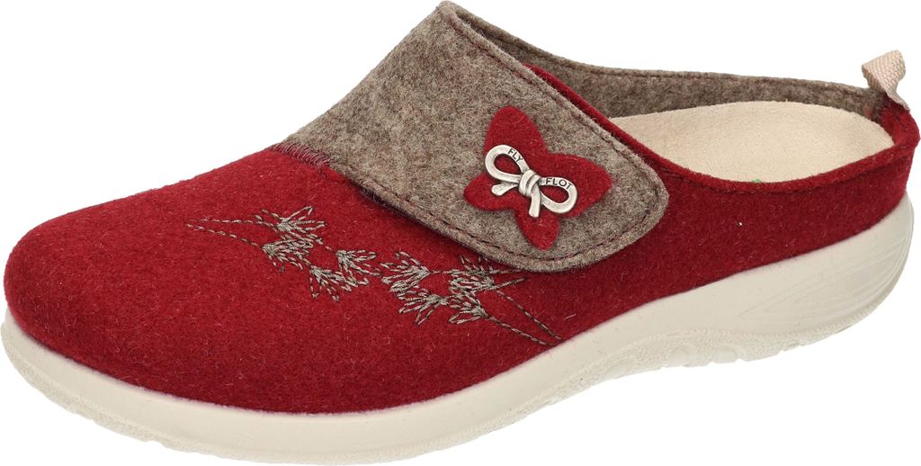 Fly Flot Damen Pantoffel Filz Hausschuh Clog Stickerei 320143, Größe:37 EU, Farbe:Rot