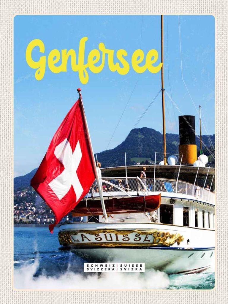 vianmo Holzschild 40x30 cm Genfersee Schweiz Lasuisse Schifftour Bildmotiv Reisemotiv Europa