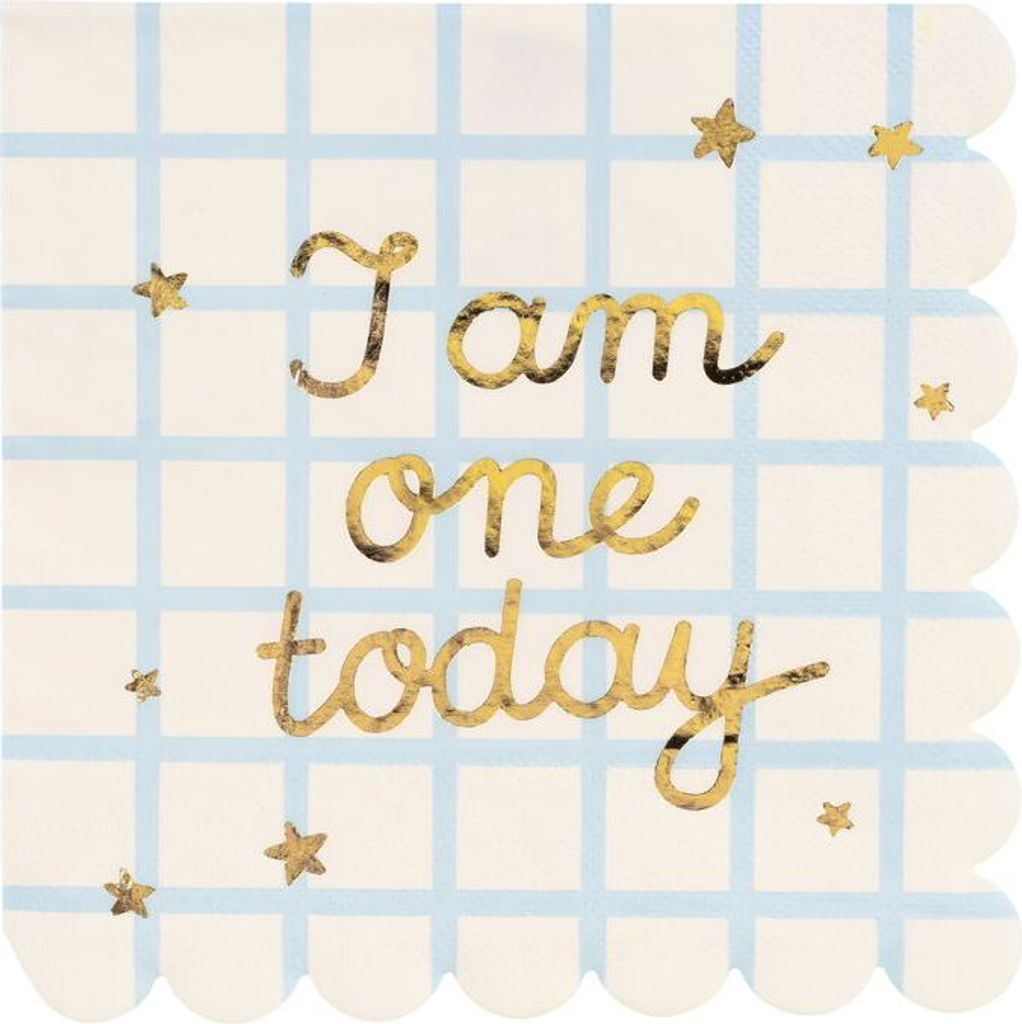 20 serviettes 1er anniversaire "I am one" or / bleu clair Image du produit 