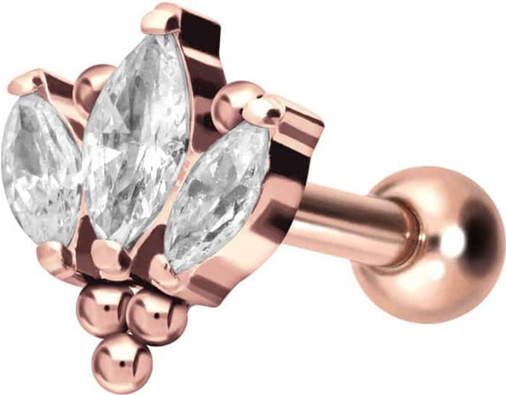 Ohrpiercing Titan Ohrpiercing mit Innengewinde LOTUSBLÜTE + KUGELN RoséGold Stablänge: 8mm