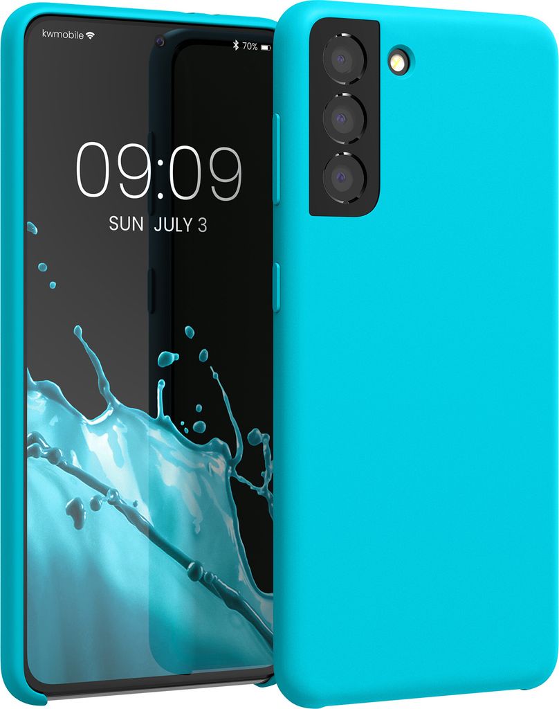 kwmobile Hülle kompatibel mit Samsung Galaxy S21 Hülle - Silikon Handy Case - Handyhülle weiche Oberfläche - kabelloses Laden - Cool Glacier