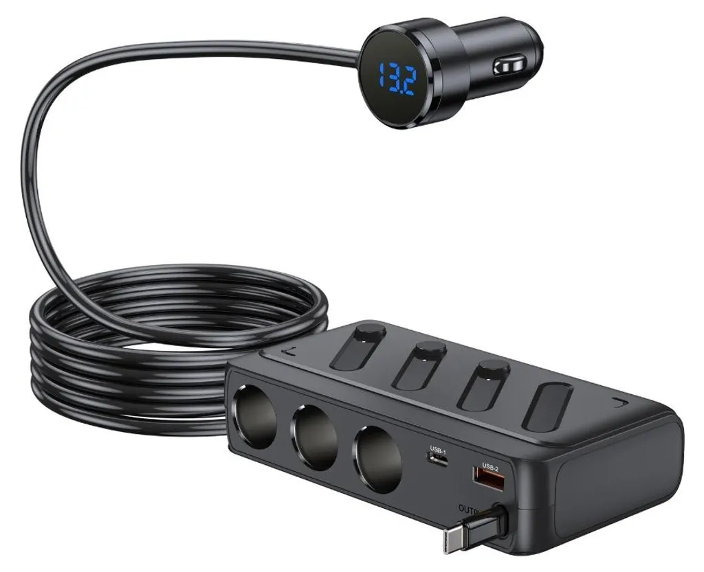Chargeur Voiture Rapide 142W PD45W - Voltmètre LED et Câble Enrouleur