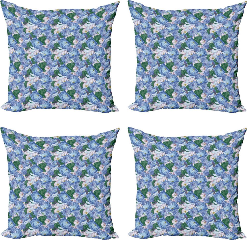 ABAKUHAUS Blume Kissenbezug Set (4 Stück), Repeating Exotische Botanik, Moderner Doppelseitiger Digitaldruck, 60 cm x 60 cm, Forest Green Violet Blue