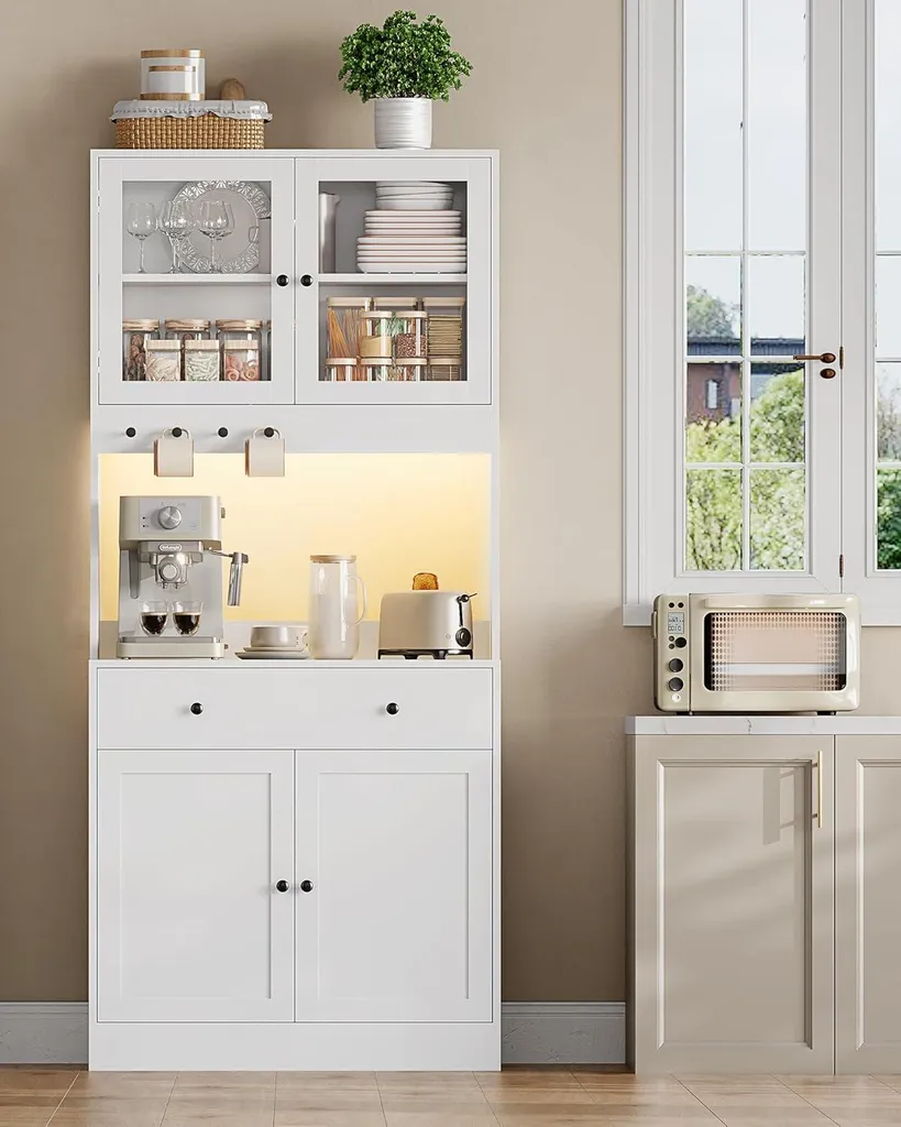 Armoire de rangement cuisine KIMENICH gain de place blanc avec LED