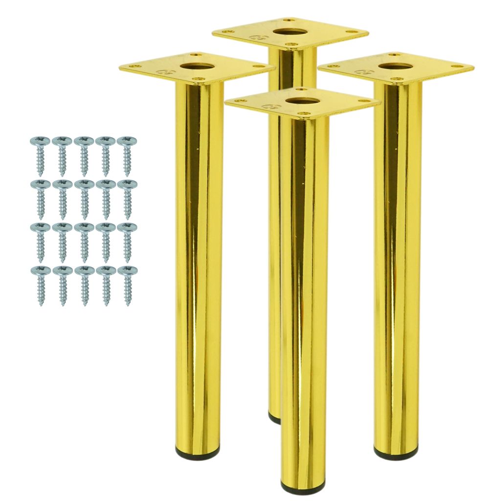 Stahl Möbelbeine rund 22,6 cm, Set mit Schrauben, gold, 4 Stück