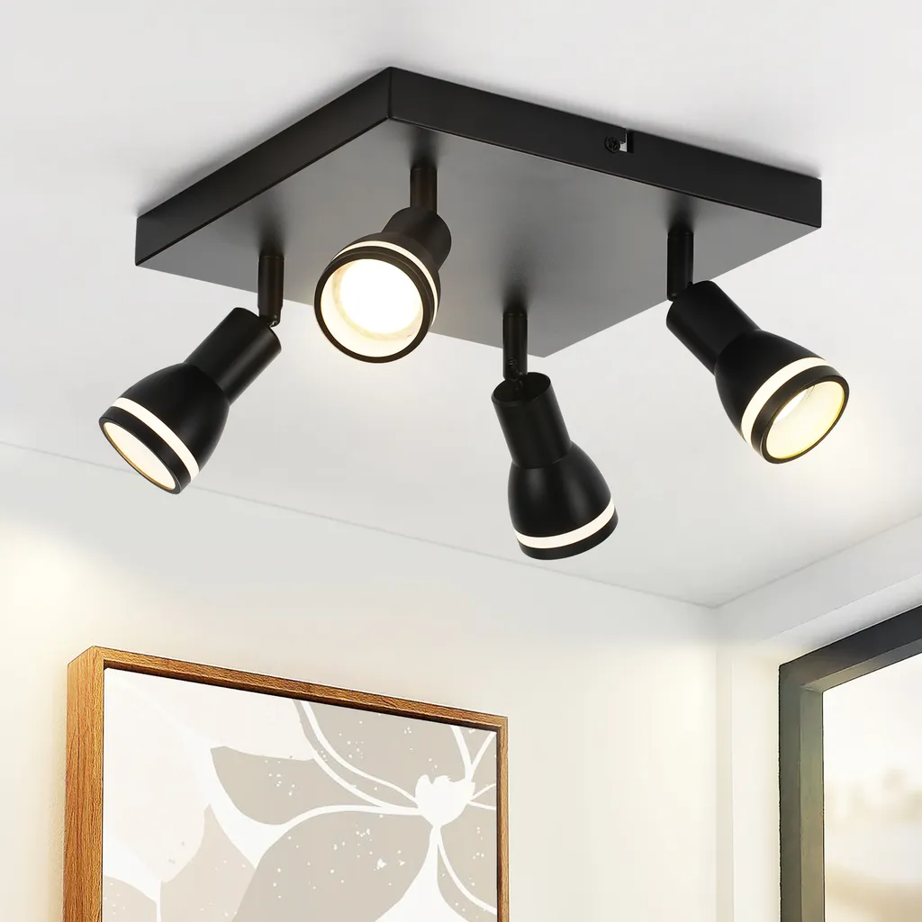 ZMH Faretto Soffitto 4 Luci GU10 - Plafoniera Metallo Nero Professionale
