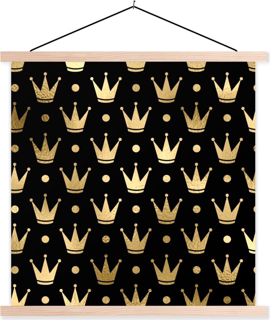 MuchoWow Textilposter Muster - Krone - Gold 40x40 cm mit holzfarbenen Rahmen - Posterleiste