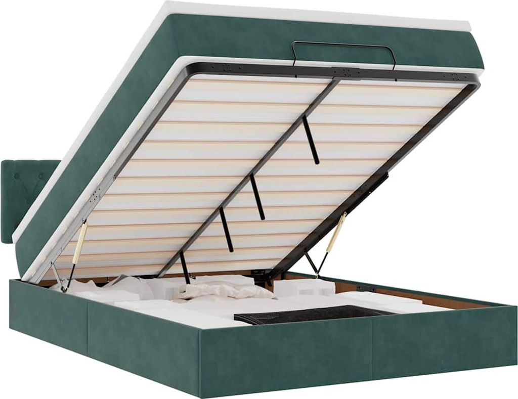 Ottoman-Bett mit Matratze Dunkelgrün 140x200 cm Samt