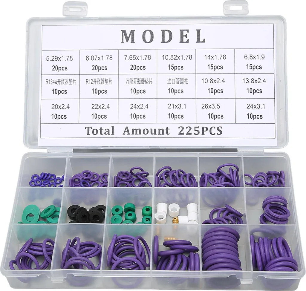 Set 225 O-Ring In Gomma Assortiti – 18 Misure, Guarnizioni Per Auto E Idraulica, Scatola 20x10x3 Cm