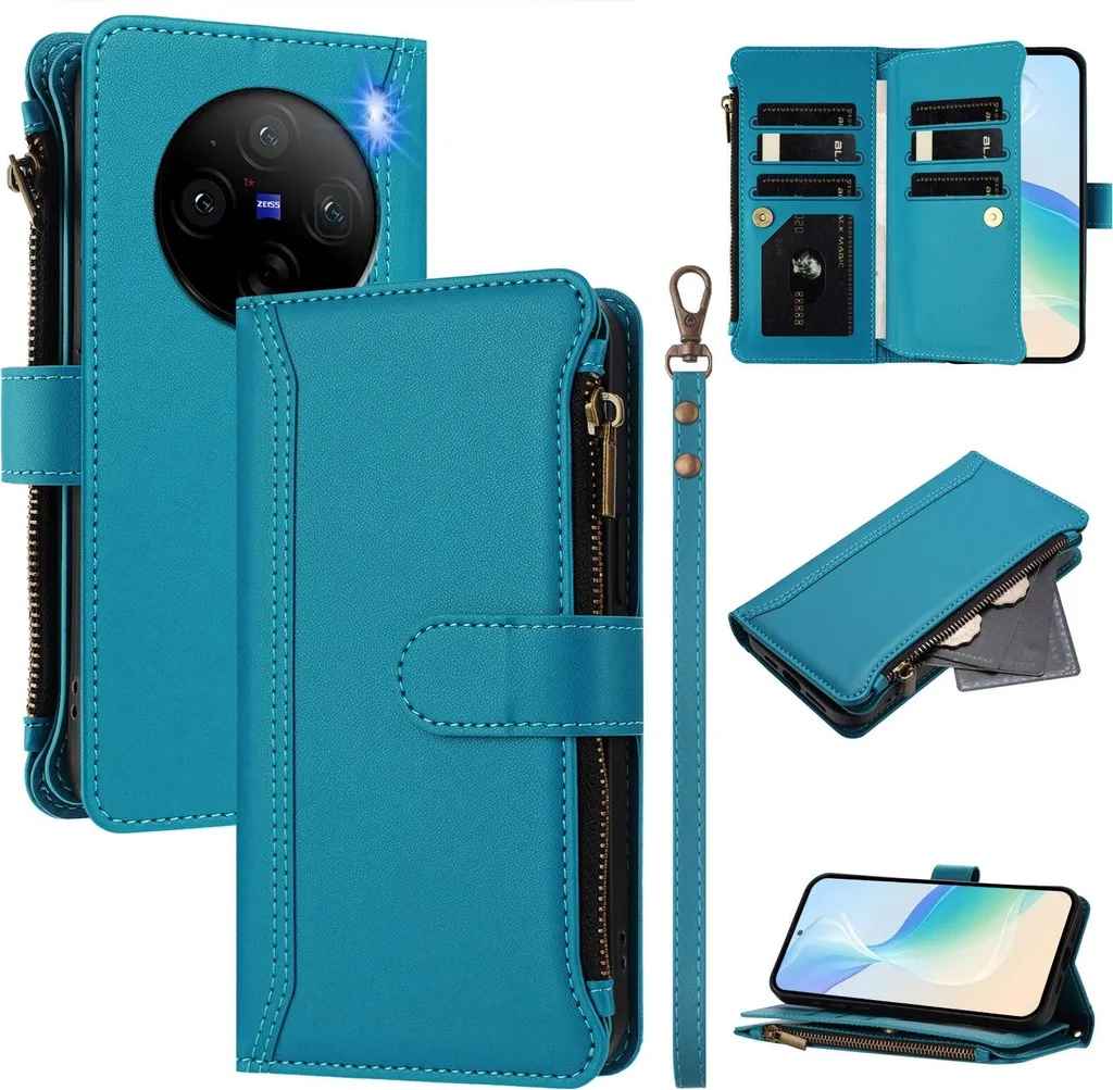 Cover Vivo X100 per Famiglia | Portafoglio Blu con Tasche e Supporto
