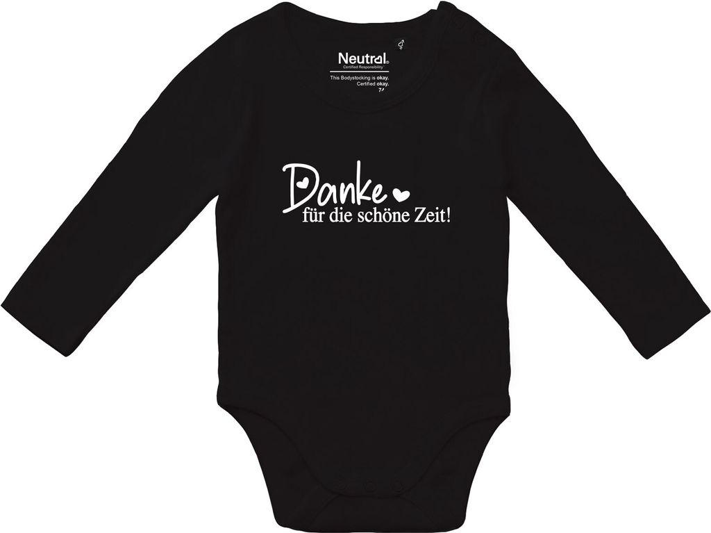 Huuraa Baby Body Danke für die schöne Zeit Herzen 80 Black Baumwolle Fairtrade Langarmbody Geschenkidee