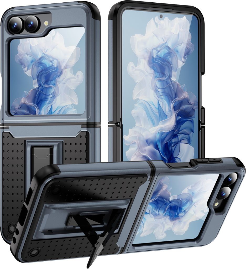 Hülle Für Samsung Galaxy Z Flip 6 Militärqualität Stoßfest Hybrid 2 in 1 Hart PC Weich TPU Handyhülle Grau Schwarz