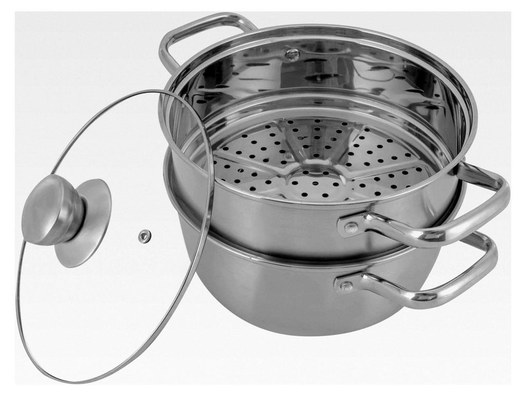 Runder Dampfgarer, 2 Etagen Edelstahltopf mit Dampfeinsatz und Glasdeckel, Kochtopf Dampfkocher für die Küche, 20 cm
