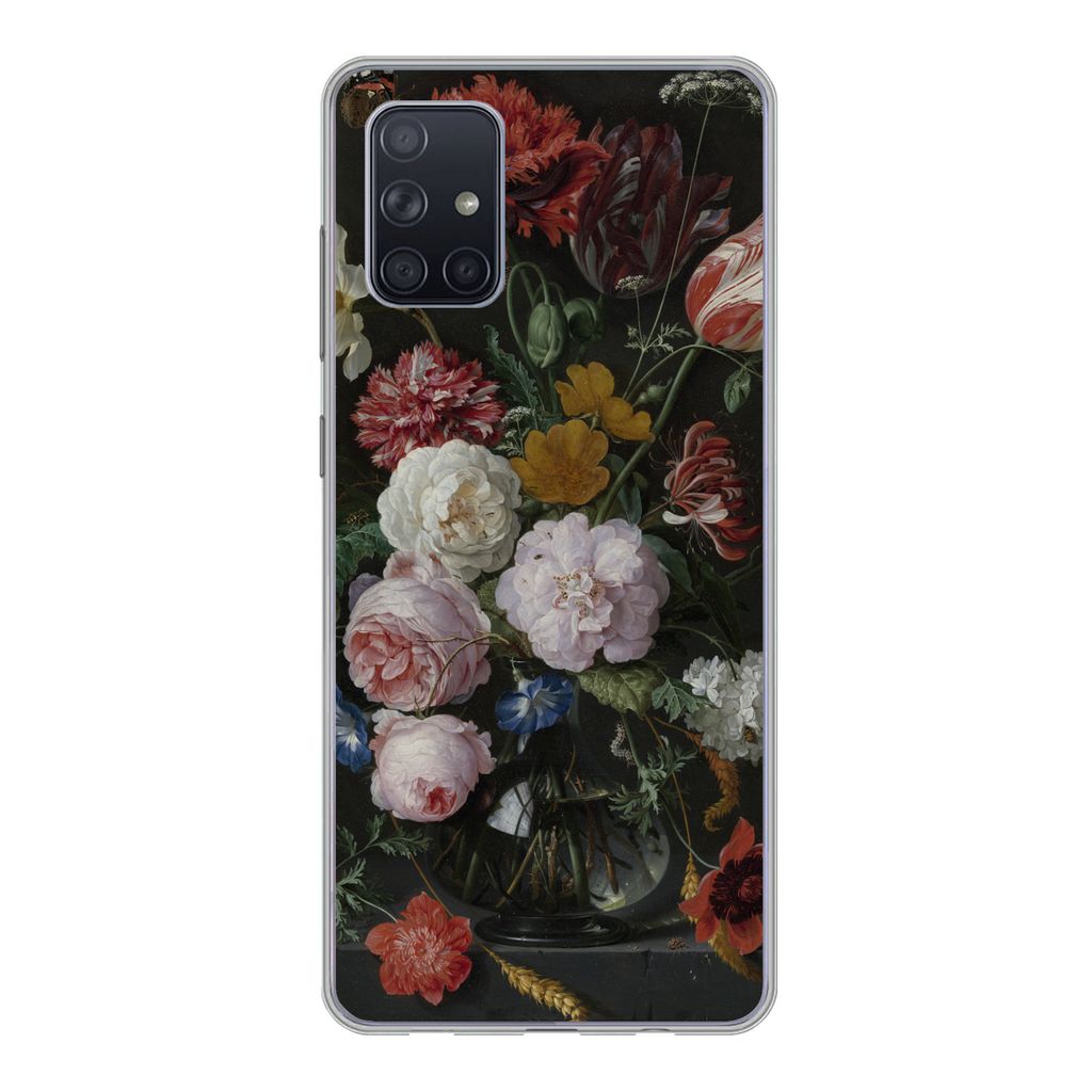 MuchoWow Handyhülle Schutzhülle Hülle für Samsung Galaxy A51 Stilleben mit Blumen in einer Glasvase - Gemälde von Jan Davidsz. de Heem Silik...
