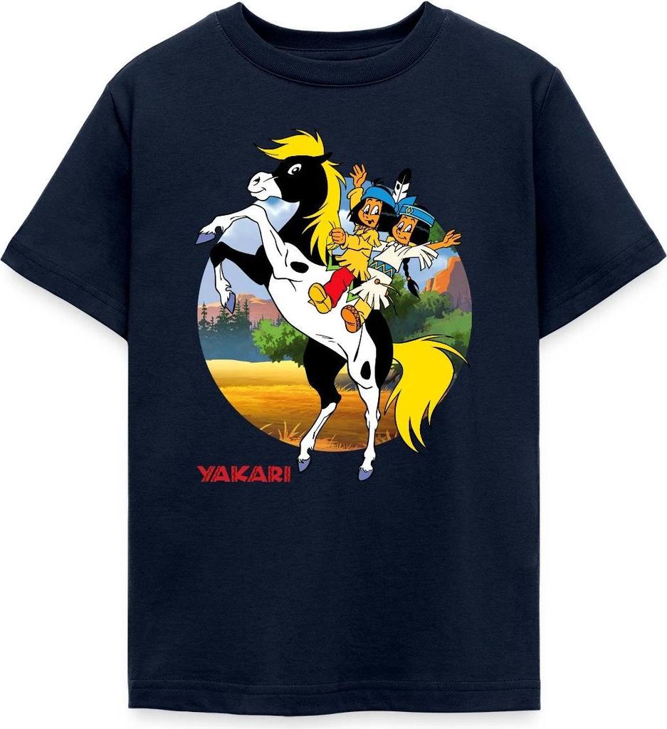 Spreadshirt Yakari Und Regenbogen Auf Kleiner Donner Teenager T-Shirt, 152/164 (12-14 Jahre), Navy