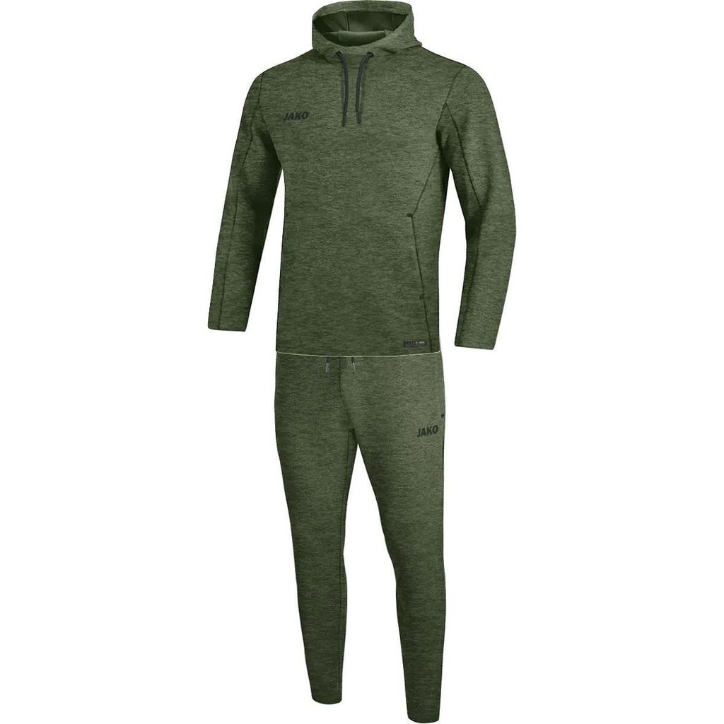 JAKO Damen Jogginganzug Premium Basics mit Kapuzensweat, Farbe:khaki meliert, Größe:34
