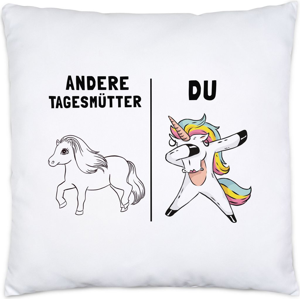 Tagesmutter Kissen inkl. Füllung Kindergarten Abschied Einhorn Lustig Dankeschön & Abschiedsgeschenk Kindergarten Kita
