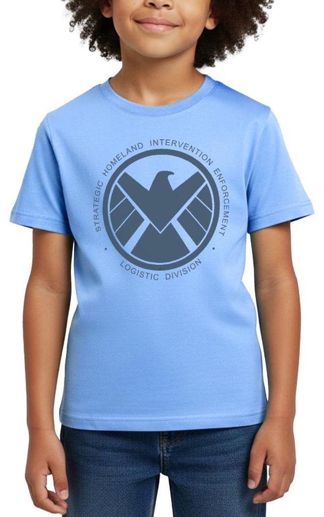 Spreadshirt Avengers Iron Man Stark Industries Kinder T-Shirt, 110/116 (5-6 Jahre), Himmelblau
