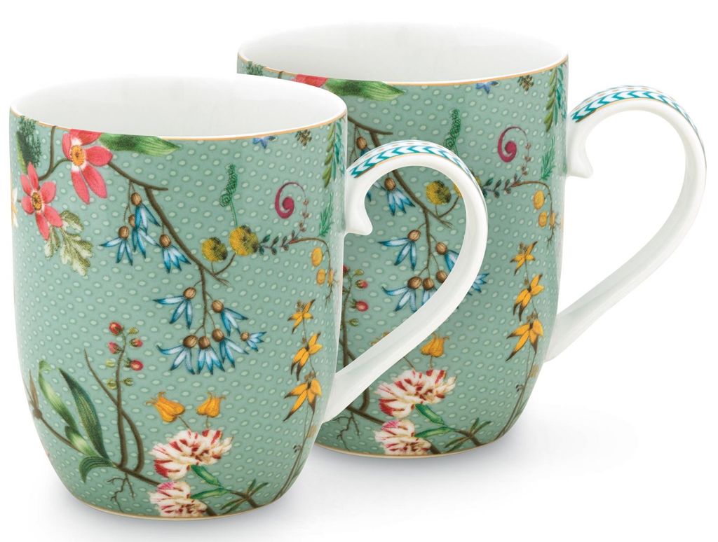 PIP STUDIO Jolie Flowers Blue Becher mit Henkel klein Set2 Produktbild 