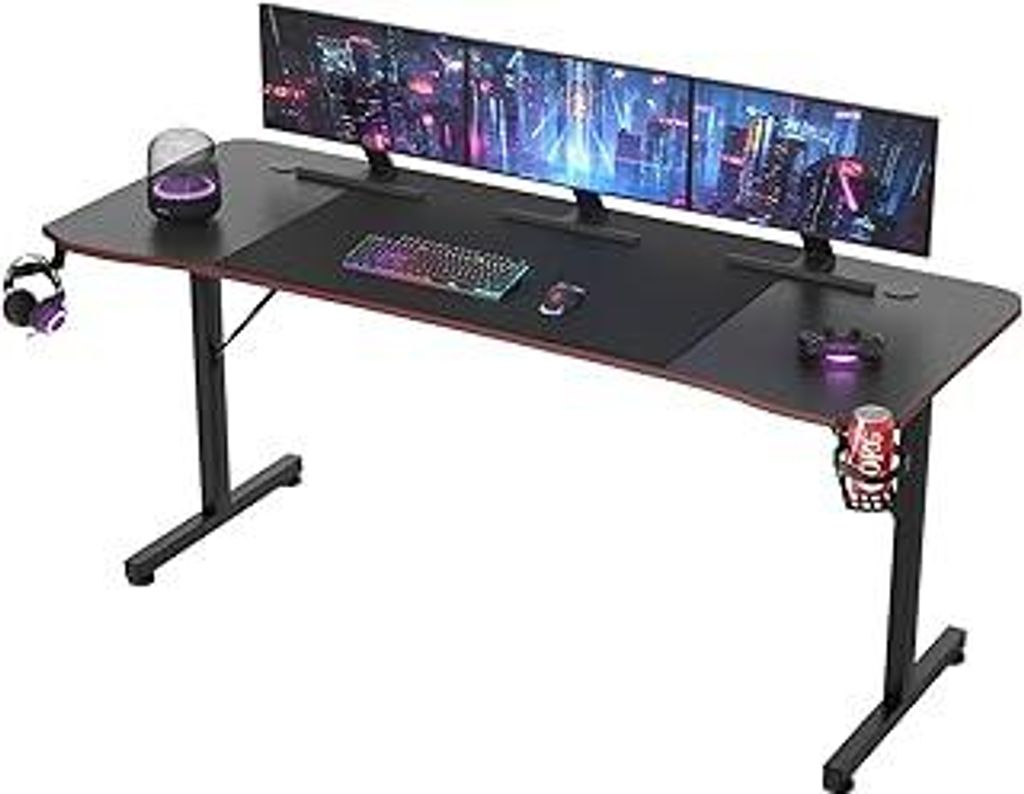 JUMMICO Gaming Tisch Groß, Gaming-Schreibtisch, Computertisch, Arbeitsplatz, Ergonomischer Gamer-Tisch mit Headsethaken, Getränkehalter, 180 x 60...
