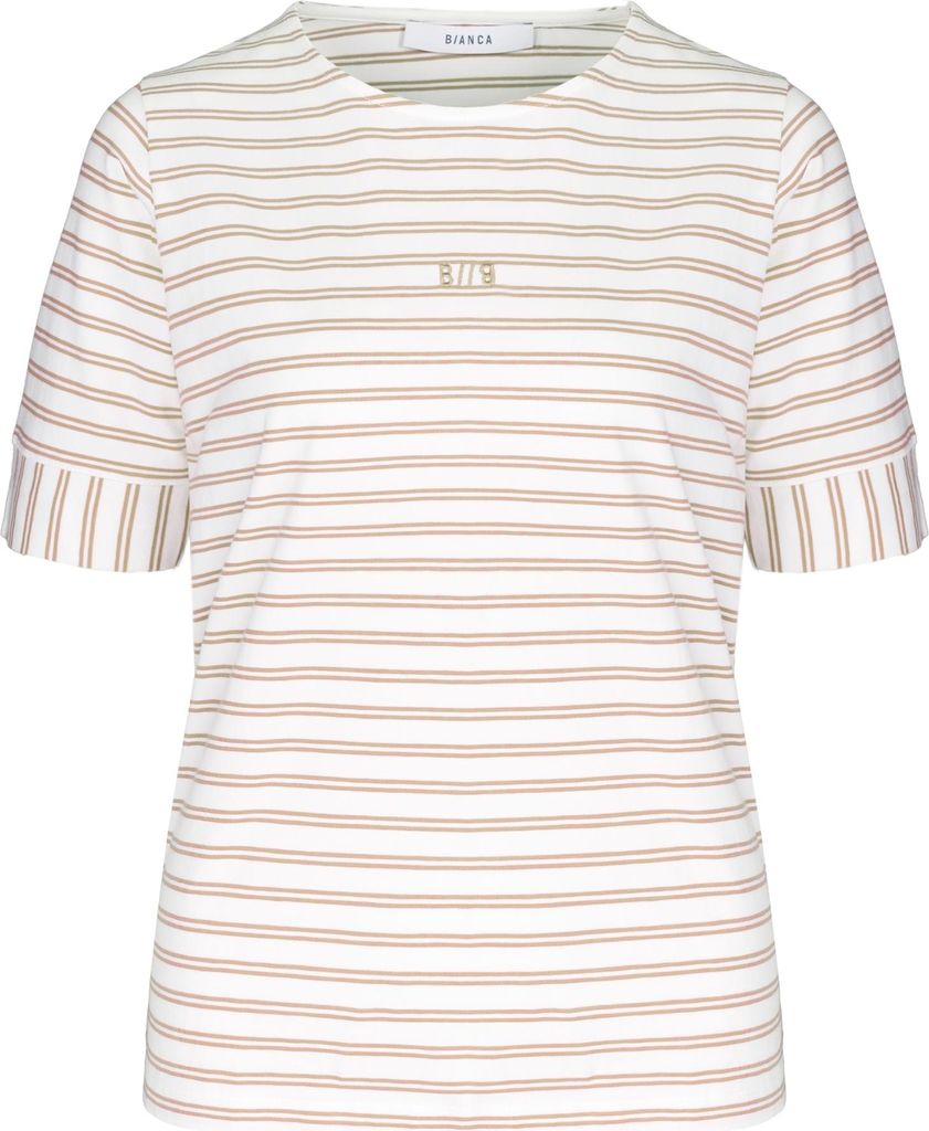 Bianca DINIA Kurzarmshirt aus Pima-Baumwolle mit Ringeldessin, lockere Passform, Cacao, Größe 38