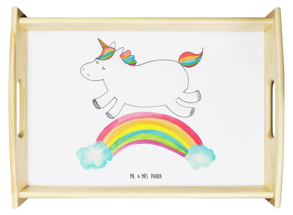 Mr. & Mrs. Panda Deko Tablett Einhorn Regenbogen - Weiß - Geschenk, Einhornautobahn, für bett, Unicorn, Erwachsenwerden, betttablett, Servier, so...