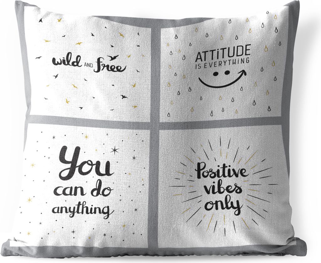 MuchoWow Outdoor Kissen - Wild und frei" - "Einstellung ist alles" - "Du kannst alles schaffen" - "Nur positive Schwingungen - 45x45 cm - Wetterf...