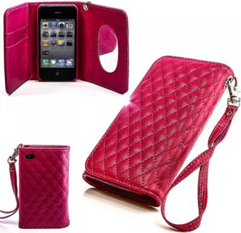Apple iPhone 4 4G 4S Booksytle Handtasche Mirror Pink
