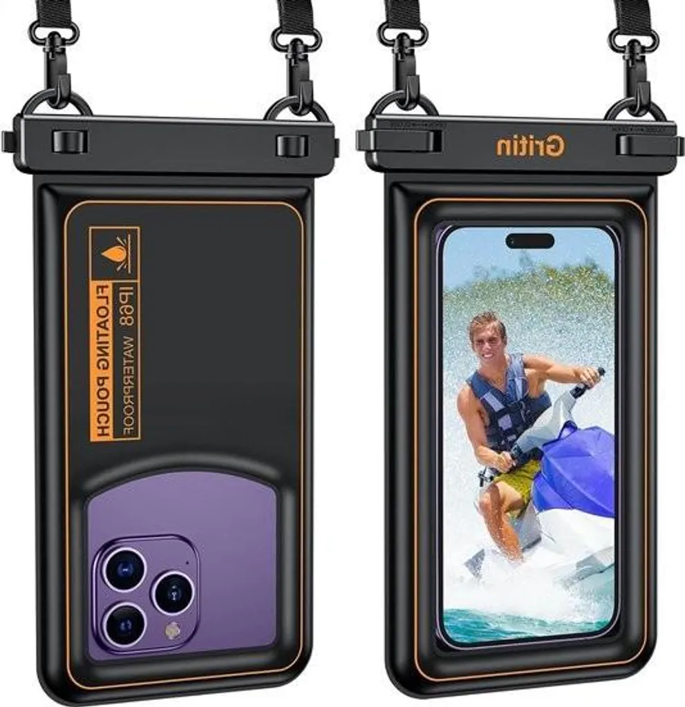 Housse flottante étanche smartphone iPhone 15 Galaxy S24 avec sangle