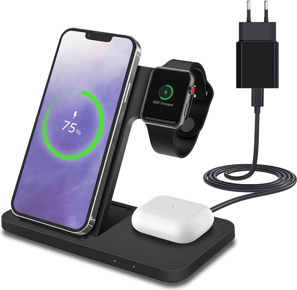 Induktive Ladestation 3 in 1 für iPhone, Apple Watch, AirPods -Inkl. 20W Adapter
