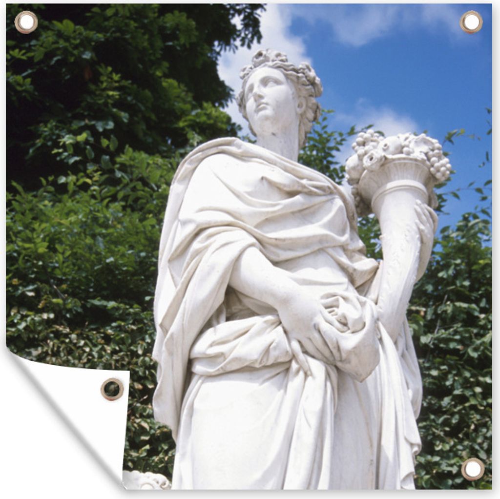 MuchoWow 100x100 cm Outdoor-Poster Gartendeko Sichtschutz Garten Poster für den Garten Griechisch - Statue - Obstschale