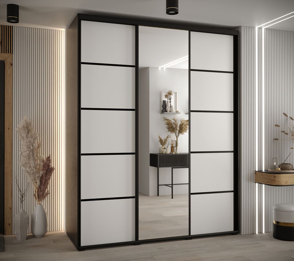 Kleiderschrank ASIRI 5 - 200/60 cm, schwarz/weiß/schwarz
