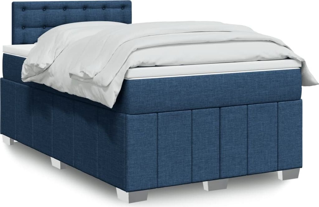 Schlichtes Boxspringbett mit Matratze - Blau 120x190 cm Stoff Design Klassische Betten 7081925