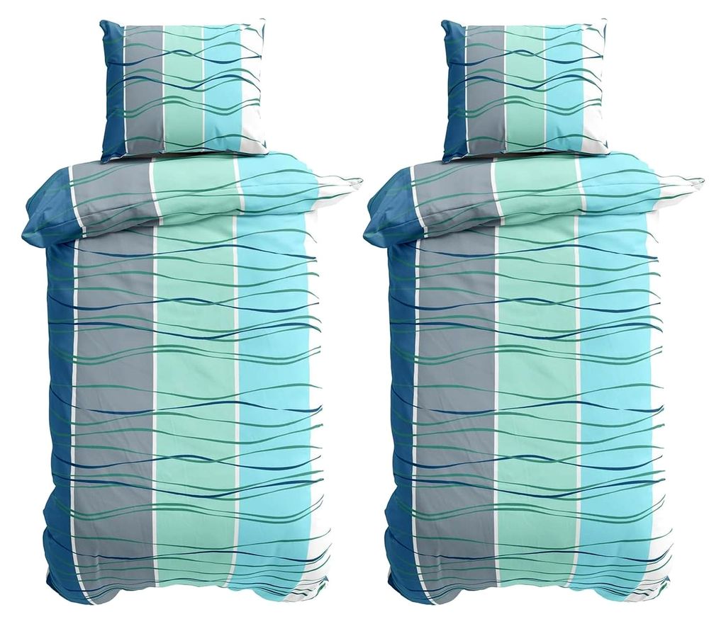 Mikrofaser Bettwäsche Set 135x200 cm mit Bettbezug und Kissenbezügen in Blau und Türkis, 4-teilig