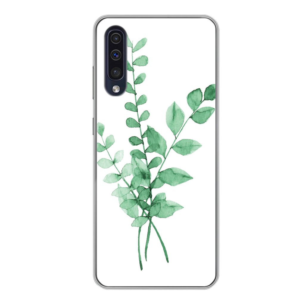 MuchoWow Handyhülle Schutzhülle Hülle für Samsung Galaxy A50 Aquarelle - Blätter - Pflanzen Silikon Softcase Handy Hülle - Mobiltelefonhülle