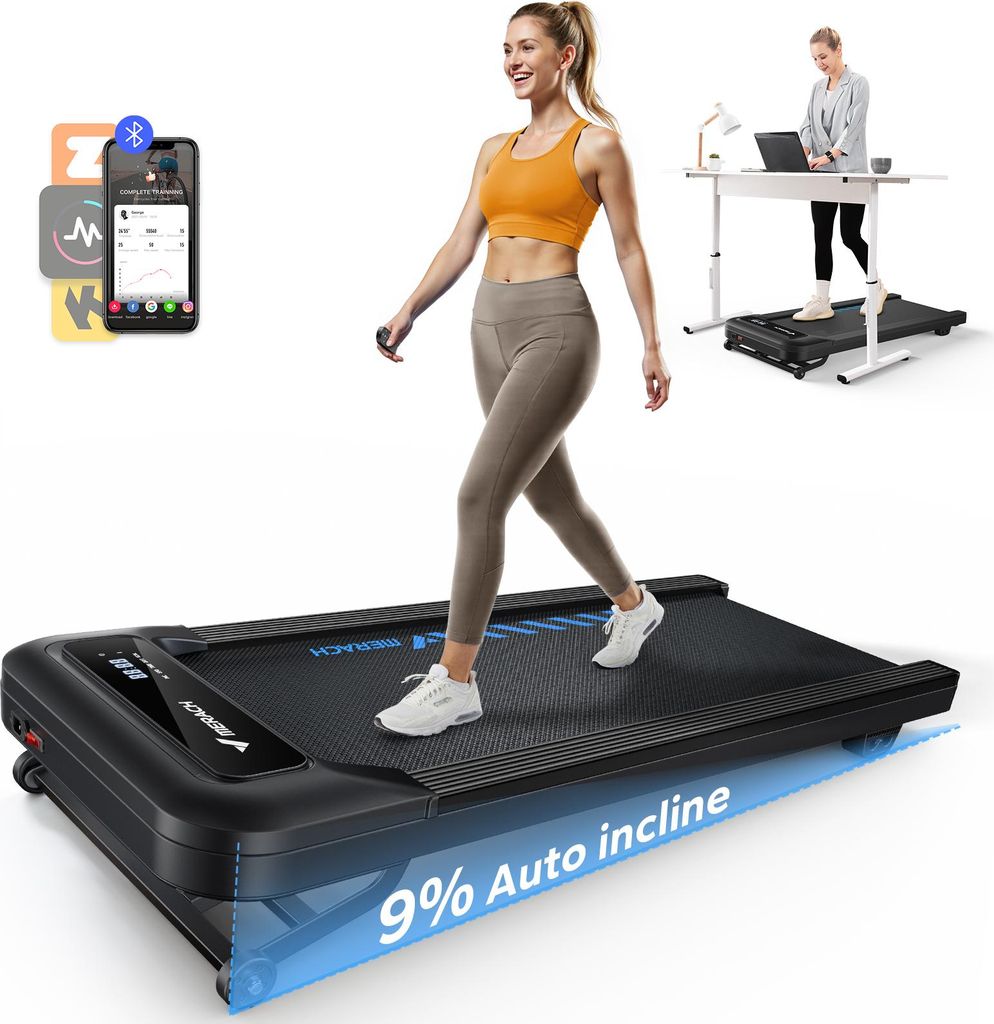 Elektrisches Laufband tragbar – 2,5 PS leise & bürstenlos, Untertisch-Walking Pad mit Fernbedienung, LCD & Kinomap, für Zuhause & Büro