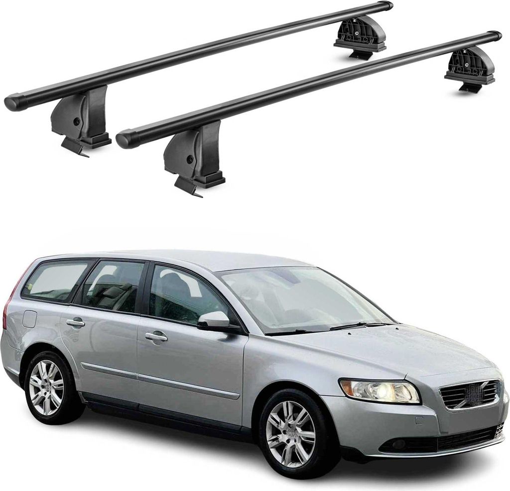 Stahl Dachträger für Volvo V50 2004-2012 Abschließbar 75 kg 2tlg Schwarz