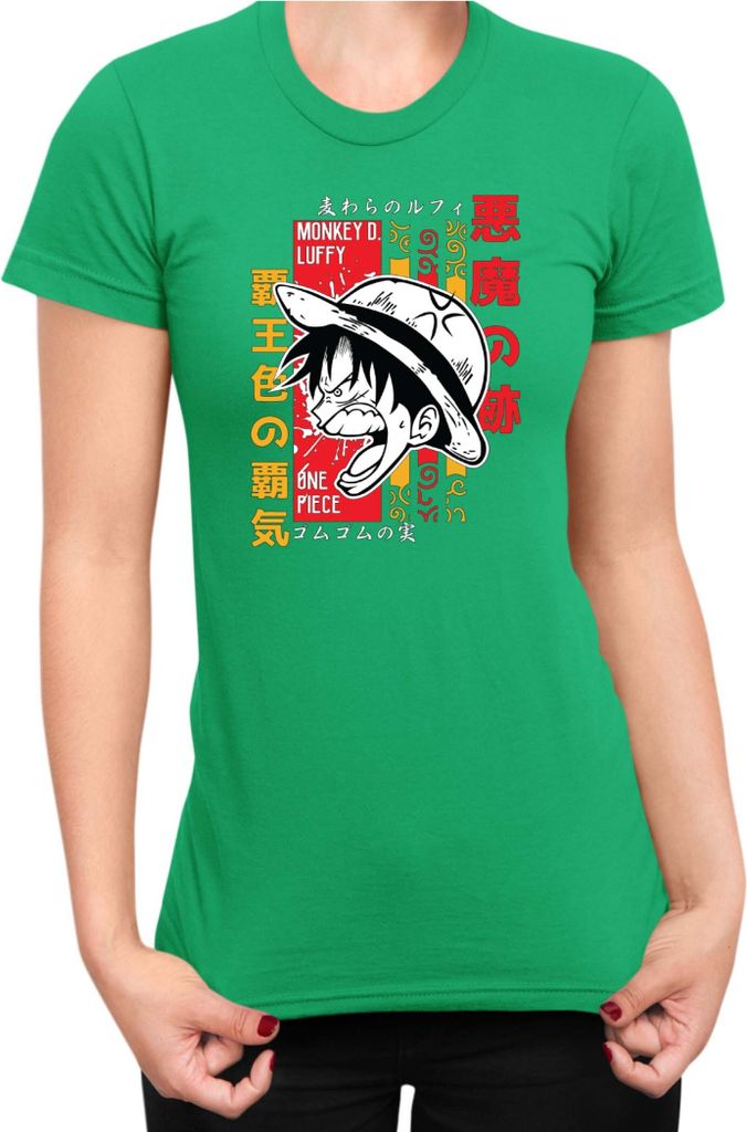 Damen T-Shirt Japan Anime Manga One Manga Piece Anime Luffy 05 Mad Monkey, Lady XL / Grün