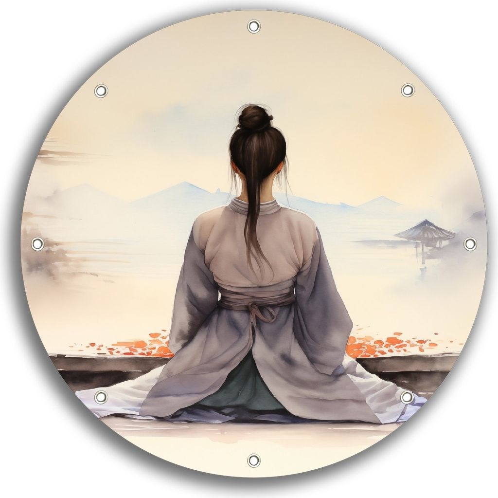 Wallario rundes Outdoor-Poster für Garten oder Balkon, Motiv Morgenstille, 30 cm Durchmesser