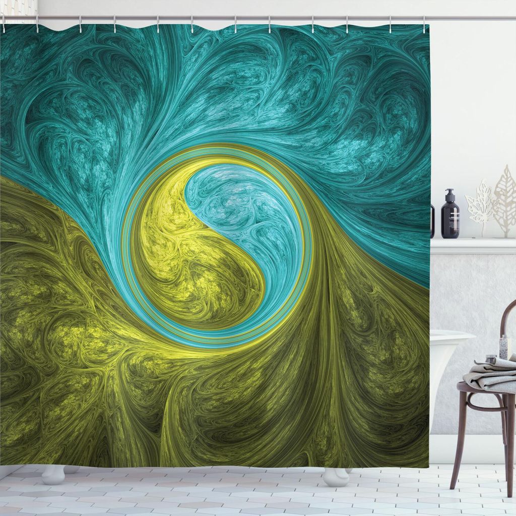 ABAKUHAUS Spiers Duschvorhang, Zen Spiral Psychedelisch Ethnisch Marmorpapier Illustration, 175 x 220 cm, Khaki Teal