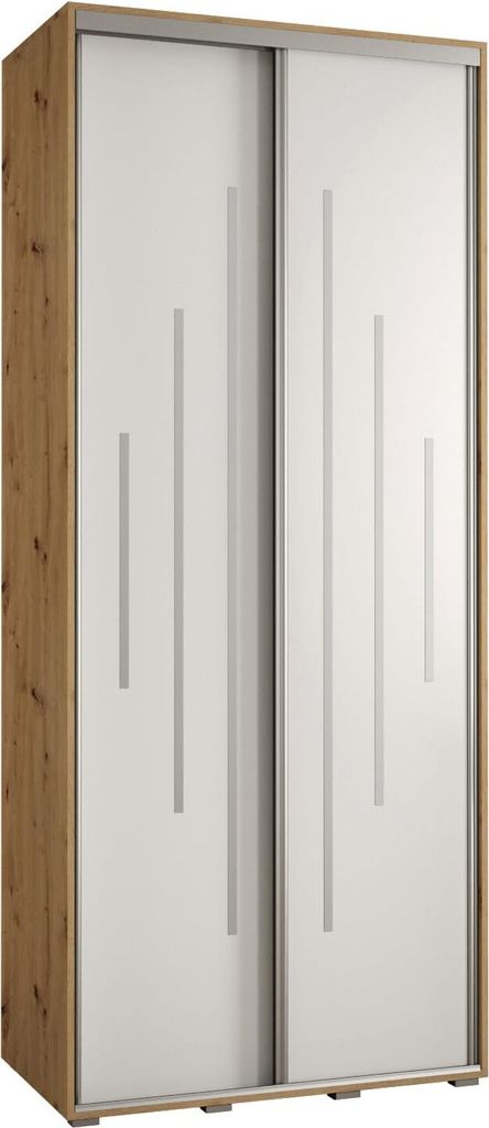 MEBLE KRYSPOL Cannes 12 Schrank mit 2 Schiebetüren - 205,2x100x45 cm - Artisan Weiß Silber