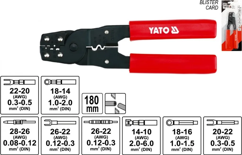Pinza Crimpatrice Yato YT-2256 0.08-6mm² Professionale per Connettori