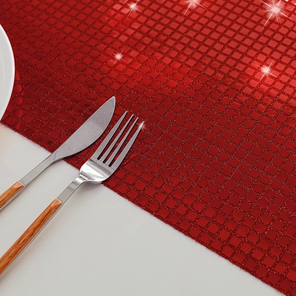 Allecto Premium - Set von 4 roten Glitzer- Platzdeckchen - 30 x 45 cm - Waschbar und hitzebeständig - Antirutsch Tischdekoration für Küche, Bank...
