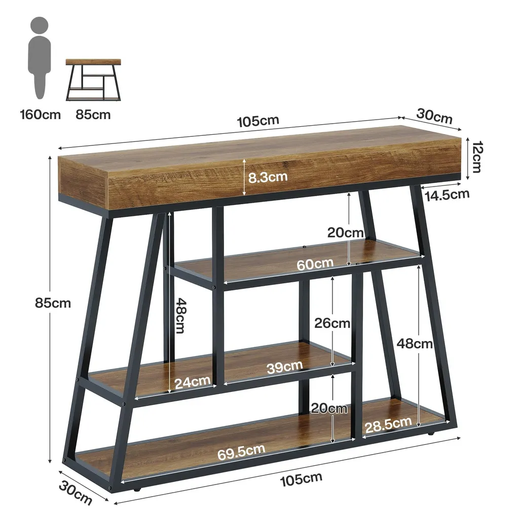 Meuble console étroite pour couloir encombré, table gain de place 105cm - 2