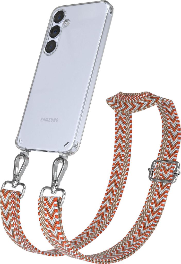 Samsung Galaxy S25 Plus / S24 Plus Chain Eyelets Slim Neck Strap Set Zig Zag light Blue - Red 11 Metall Silver