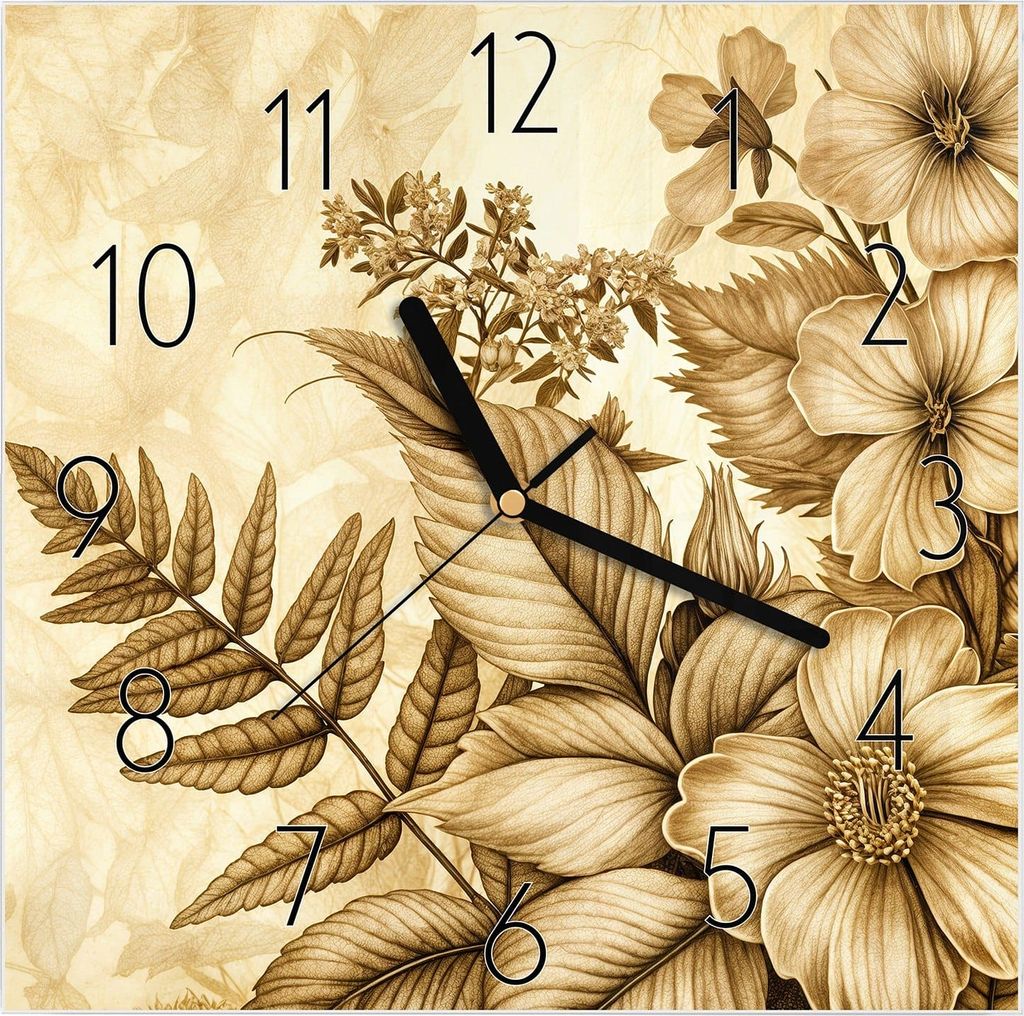 Wanduhr aus Glas mit Motiv Blumenblatt Kunstwerk- 30 x 30 Produktbild 