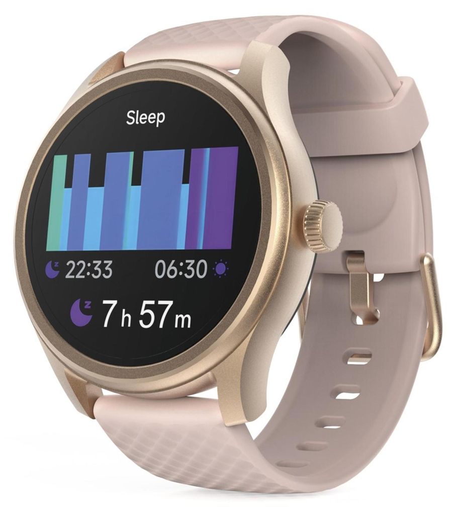 A smartwatch displaying sleep tracking data.