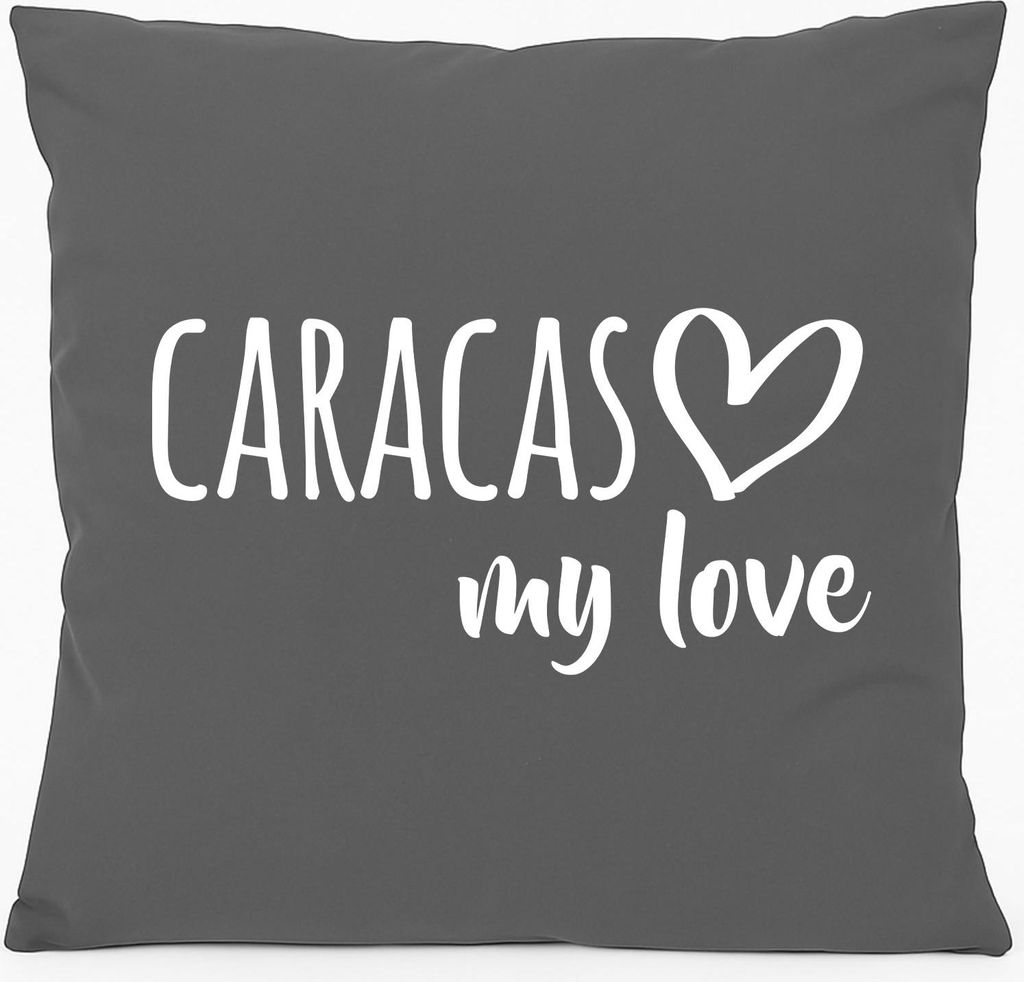 Huuraa Sofakissen Caracas my love Geschenk 40x40cm mit Füllung Steel Grey Baumwolle Caracas Mitbringsel